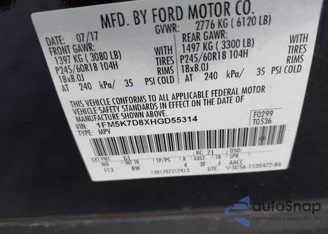 2017 Ford Explorer Xlt from USA, damaged, VIN 1FM5K7D8XHGD55314